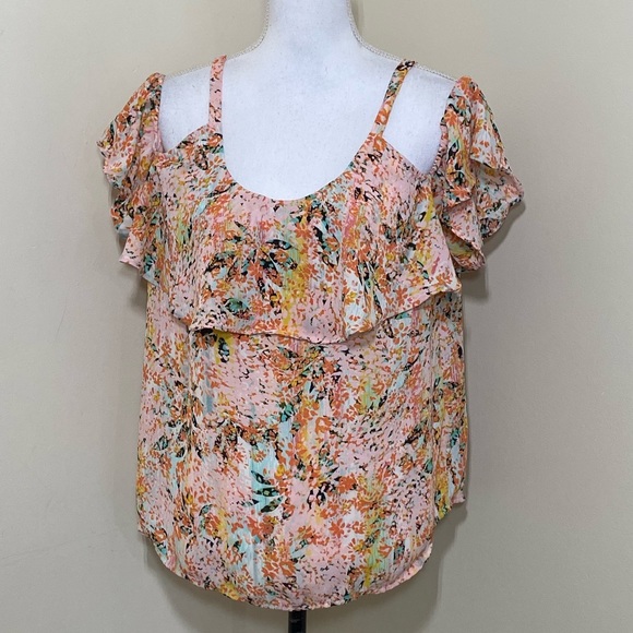 APT 9 || Woman’s Off shoulder Orange Floral Pattern Blouse size Medium - Picture 4 of 7